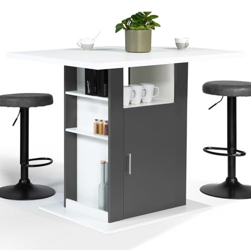 IDMarket - Ilot central UGO 110 cm madera blanca y gris con almacenamiento