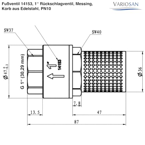 VARIOSAN Fußventil 14153, 1\ Rückschlagventil, Messing, Korb aus Edelstahl