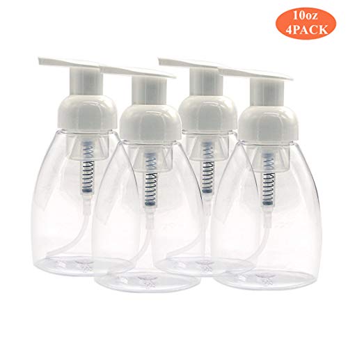 HOMEE 300ml Dispensador Jabón Plastico Espuma Bomba Botella, Vacía Dispensador de Desinfectante Manos de Botellas de Gel, Dosificador Jabon de Emulsión Champú Líquido, 4 Piezas