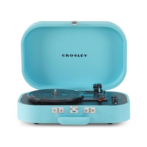 Crosley Discovery Portable Turntable - Bluetooth Record Player, 3-Speed Suitcase Vinyl Player, Home Turntables for Vinyl Records, Built in Stereo Speakers & Bluetooth Receiver, AUX Input, Turquoise