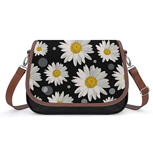Sac bandoulière femme cuir sac de messager blanc motif pâquerette pour téléphone