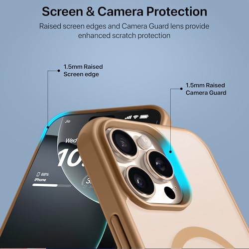 Image of eller sante Zenon Magpro Back Cover Case for iPhone 16 Pro Scratch Resistant Camera Screen Protector TPU Shockproof with Stand Holder Mag-Safe Wireless Charging- Desert Titanium