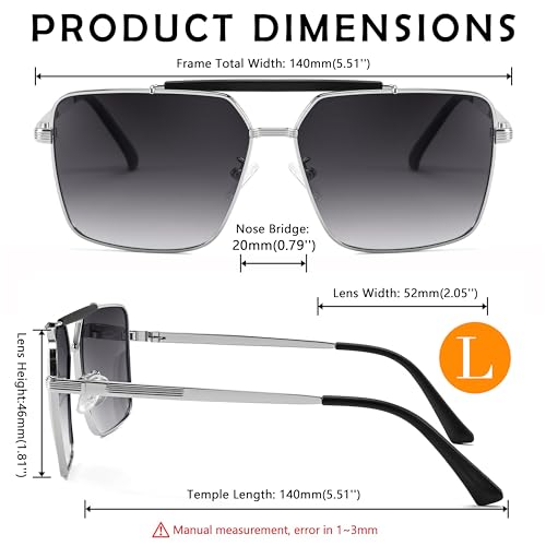 FEISEDY Trendy Polarized Aviator Sunglasses Womens Mens Retro Square Double Bridge Metal 90s Shades B00984