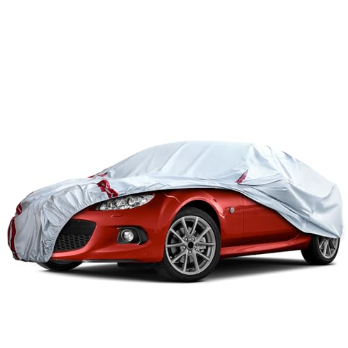 Image of Waterproof Car Covers Replace for 1998-2025 Mazda Miata /MX-5, 6 Layers All Weather Custom-fit Silver Car Cover with Zipper Door & 18 Ponit Windproof Bands for Snow Rain Dust Protection