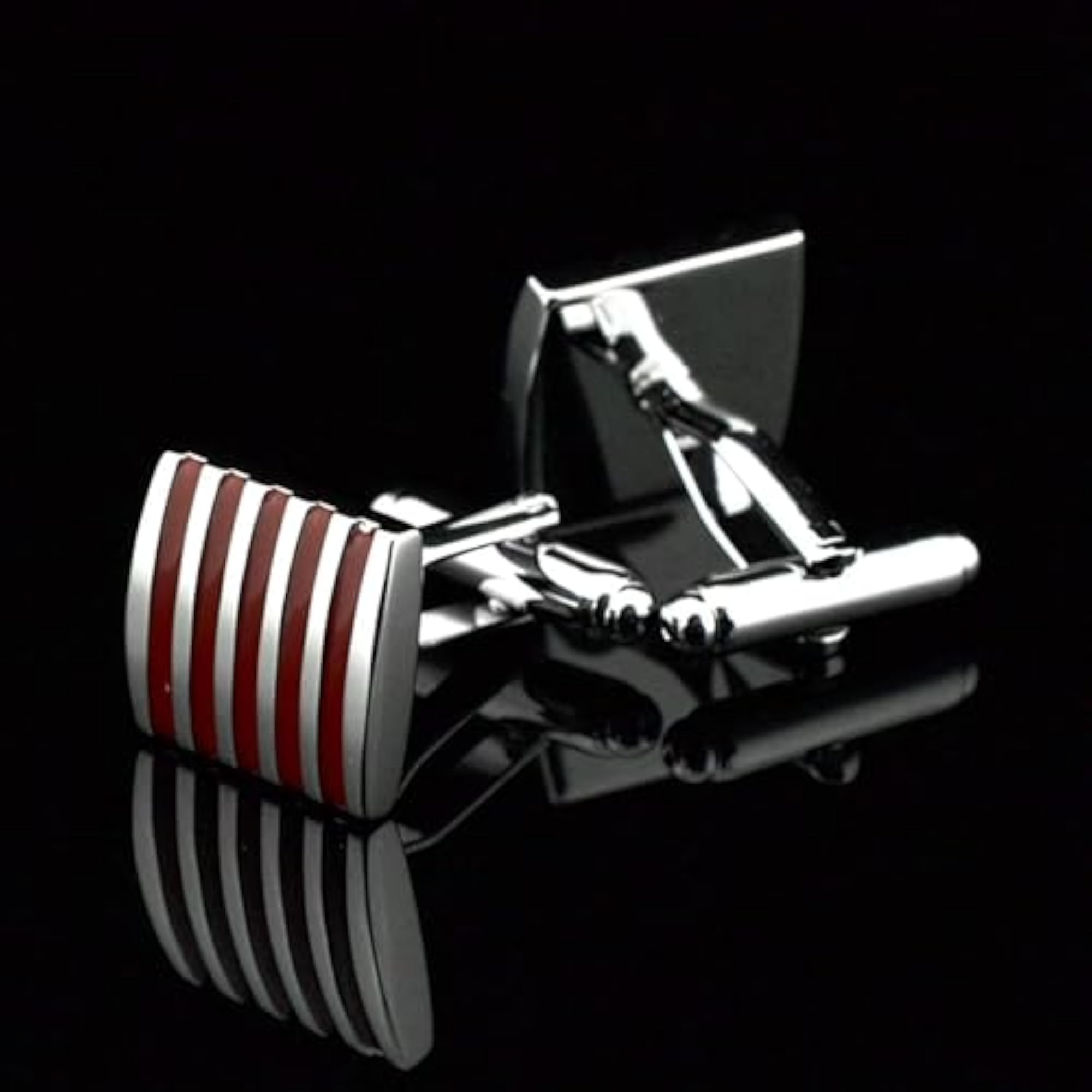 Men's Square Stripes Silver Cufflink Pair in Gift Box