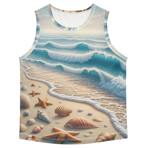 susiyo Beach Wave Seashell Starfish Boys Sleeveless Tank Top Girls Athletic T Shirt