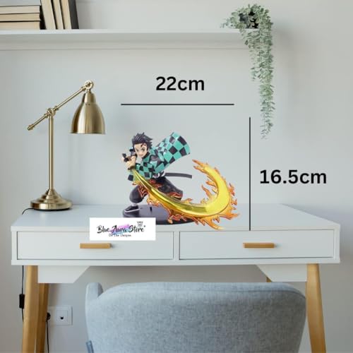 Image of Blue Aura Demon Slayer Tanjiro Action Figure Width - 22CM Multicolour PVC Collectible | Tanjiro Fight
