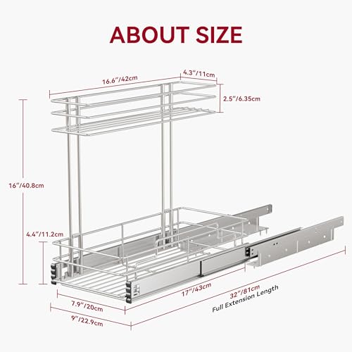 Image of 2 Pack Under Sink Organizer 9 inchW X17 inchD, Pull Out Cabinet Organizer 2 Tier, | Under Sink Slide Out Chrome Plated, Under Kitchen Bathroom Sink Organizer, Pantry Cabinet Closet Organization Rack