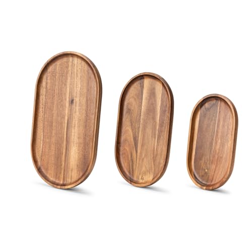 Set of 3 Wooden Tray Serving Platters Acacia Wood Serving Trays Home Decor Cheese Board Cake Plates Serving Dishes for Entertaining Kitchen Charcuterie Platter for Food Dish Dessert Snack Tray Set of 3 Wooden Tray Serving Platters Acacia Wood Serving Trays Home Decor Cheese Board Cake Plates Serving Dishes for Entertaining Kitchen Charcuterie Platter for Food Dish Dessert Snack Tray