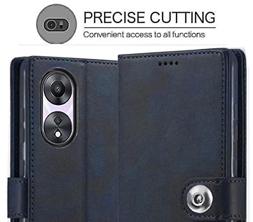 Image of SHINESTAR Ultimate Leather Finish Flip Back Cover for Oppo A78 5G | Inside TPU & Inbuilt Stand | Wallet Style Back Cover Case for Oppo A78 5G | Stylish Button Magnetic Closure - Blue