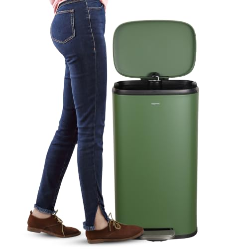 Image of happimess Curtis 8 Gal Step Trash Can Soft Close 25 inch, Pine Green