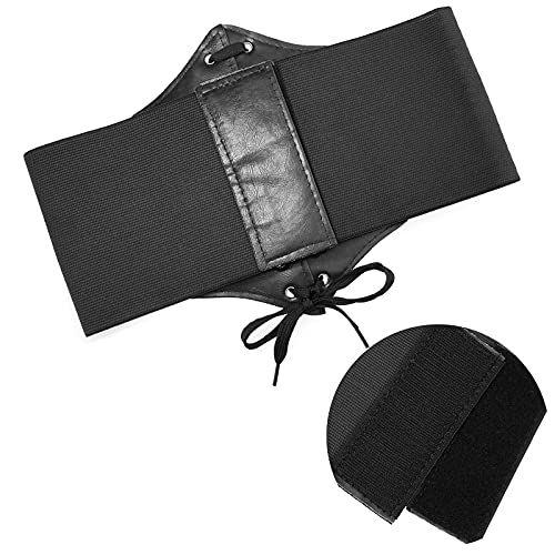 DTWAWA Black Corset Belts for Women, Wide Elastic Tied Leather Waspie Waist Belt for Girls Dresses4