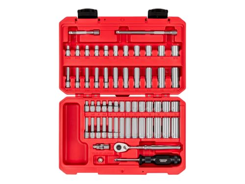 TEKTON 1/4 Inch Drive 12-Point Socket and Ratchet Set, 56-Piece