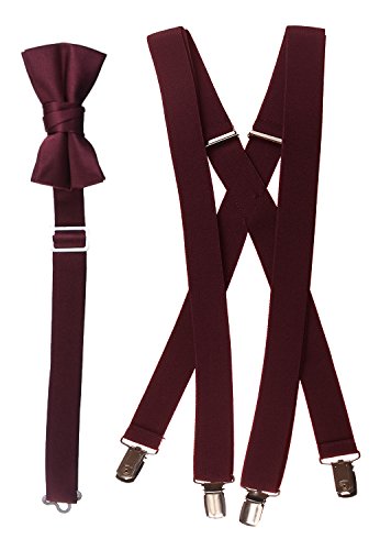 Tuxgear mens bow tie and suspender set combo, burgundy,…