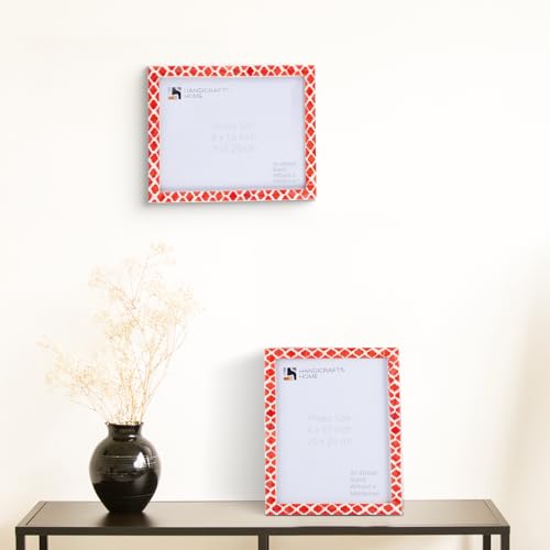 Image of Handicrafts Home Red & White Vintage Photo Frames for Wall or Tabletop Display, 8x10 Picture Frame Set of 2,Boho Farmhouse Gallery Wall Frame Set, Artisan Handmade Home Decor, Handmade Moroccan Frame