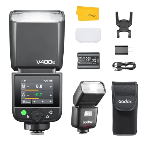Godox V480S V480-S TTL Flash for Sony, 2.4G Wireless Speedlite Sony HSS 1/8000s, 2200mAh Li-ion Battery, 650 Full Power Flashes, Smart Distance Readout, 2.0” Color Touchscreen, 10-Level Modeling Lamp