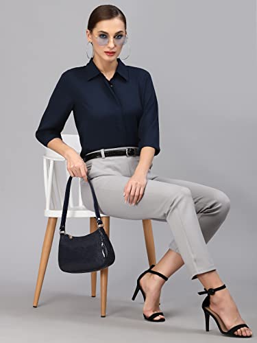 Image of Style Quotient Women Solid Aqua Green Polycrepe Formal Shirt