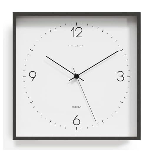 mooas Modern Frame Wooden Wall Clock Black, 12" Non-Ticking Sweep Movement Decorative Battery Operated Wood Wall Clock for Home Living Room Kitchen Bedroom Office Cafe School