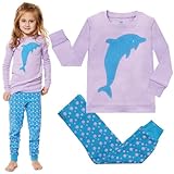 Girls Pajamas Dolphin 2 Piece Pajama 100% Super Soft Cotton, Lavender, 3 Years