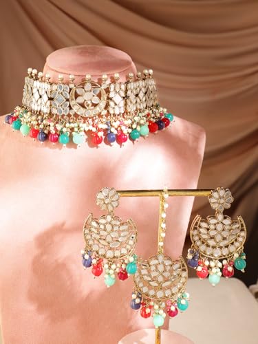 Image of Rubans Beads Necklace Set Gold Plated Traditional Jewellery Gift for Women & Girls