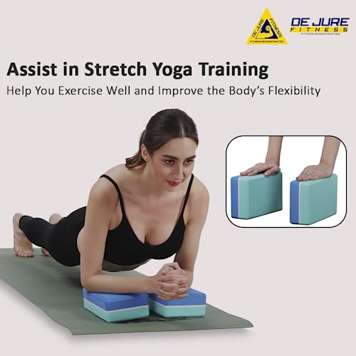 Image of De Jure Fitness Yoga Block - Non-Slip EVA Foam, Latex-Free with Beveled Edges for Stability & Balance - Ideal Yoga Accessory for Stretching, Pilates, & Meditation Support, Blue-Green - Pack of 2