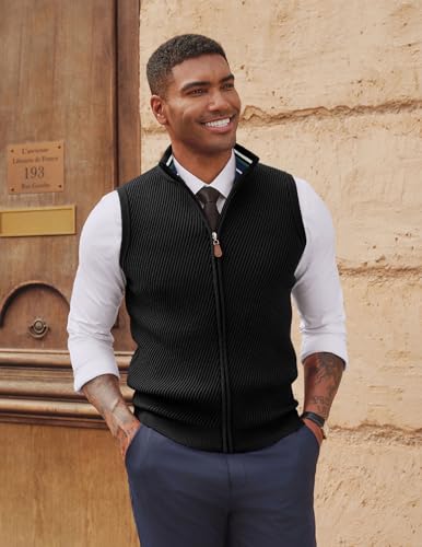 PJ PAUL JONES Men's Sweater Vests Slim Fit Twill Textured Full Zip Sleeveless Vests Casual Outwear2