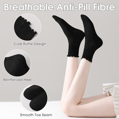 Womens Ruffle Ankle Socks Cute Lettuce Edge Crew Socks for Women3