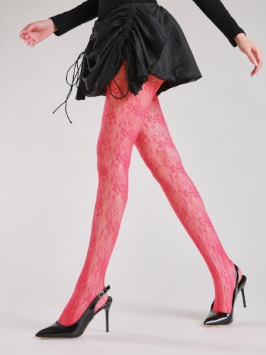 Image of TBFT Guling one pair sexy black or hot pink stockings pantyhose fishnet tights lace leggings for women Christmas rose pattern