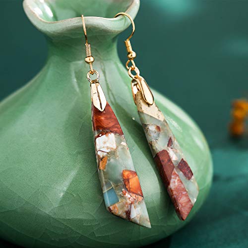 Plumiss Brass Boho Handmade Agalmatolite Stone Dangle Earrings For Women thumb #1