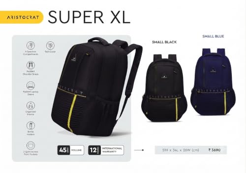 Image of Aristocrat RUKSUCK 45L Backpack with Padded Laptop Sleeve | 4 Compartments, Rain Cover Included, Organised Interior, Bottle Holder, Quick Access Pockets