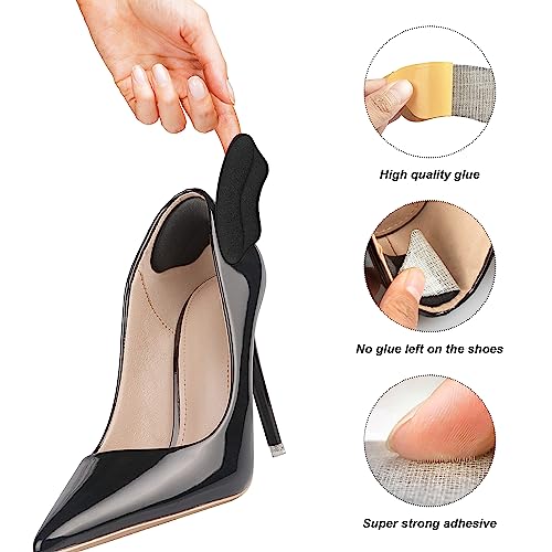 Heel Grips Liner Cushions Inserts for Loose Shoes, Heel Pads Snugs for Shoe Too Big Men Women, Filler Improved Shoe Fit and Comfort, Stop Heel Slip and Blister (4 Pairs) (H Black)