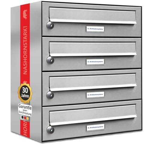 AL Briefkastensysteme 4er Briefkastenanlage Edelstahl, Premium Briefkasten...