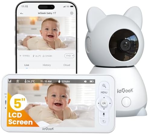 ieGeek Baby Monitor with 5" HD Screen, 2K Camera & Night Vision –...