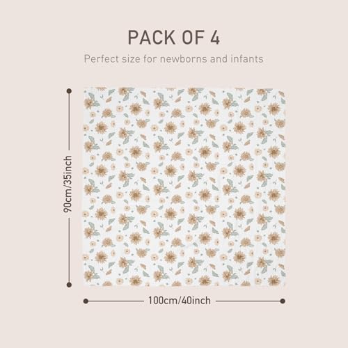 Image of GLLQUEN BABY Muslin Swaddle Blankets 4-Pack Breathable Receiving Blankets (35 inch x 40 inch) Soft Baby Blankets for Girls and Boys Newborn Essentials Muslin Burp Cloths Swaddle Wrap Baby Gift(Sunflower)