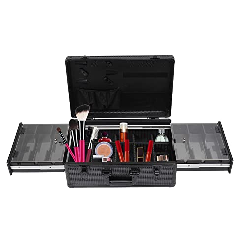 PIAOCAIYIN Barber Case, Beauty Professional Black Barber Case w/Handle, Aluminum Alloy Barber Carry Travel Case with Lock, for Clipper Trimmer Makeup Storage, 19.7 * 13 * 7.8inch