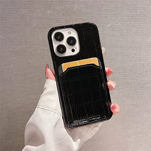 Étui en cuir de crocodile pour iPhone 14 Pro Coque de luxe chic et élégante noire