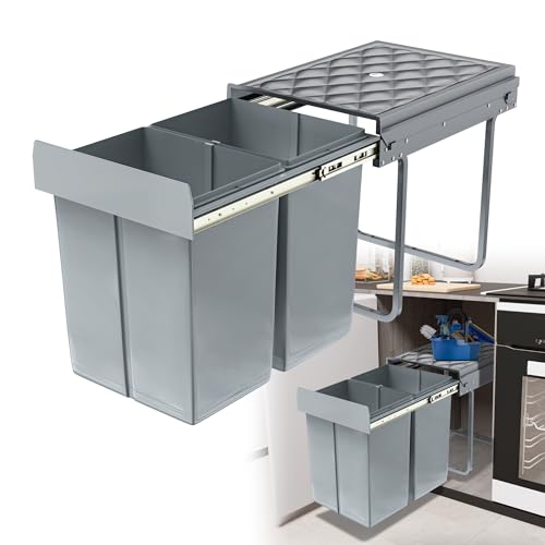 HENGMEI - Poubelle encastrable avec système de tri sélectif, couleur : gris (2x20L)