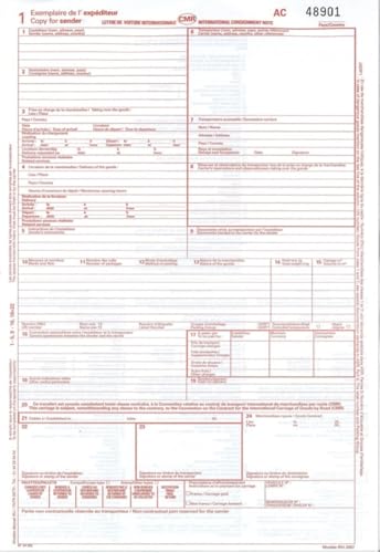 CMR Carta de coche internacional para la gestión de envíos transfronterizos con 25 copias