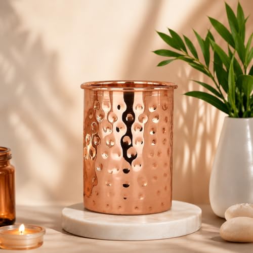 Image of 100% Pure Copper Hammered Tumbler 300ml | Ayurvedic Drinking Glass for Water | Traditional Handcrafted Copper Utensil - 1Pc