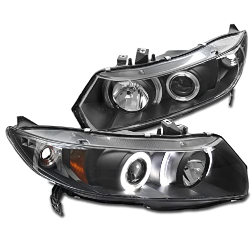 ZMAUTOPARTS Halo Projector Headlights Black Compatible with 2006-2011 Honda Civic Coupe 2Dr
