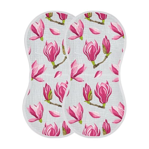 J JOYSAY Magnolia Flower LightGray Baby Burp Cloths for Boys Girls Large 22''x11'' Cotton 4 Layer Cloth Baby Essentials for Boy Spit Up one sizex2