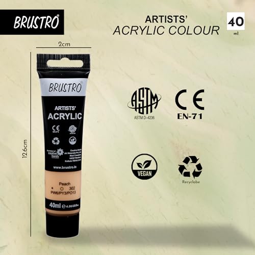 Image of BRUSTRO Artists Acrylic Paint Tube | 40ml, Peach (Pack of 2) | Pastel Tone|Non-Toxic,Water Based,Inter Mixable,Ideal for Painting,Textured Effects on Canvas,Paper,Fine Art Student and Professionals