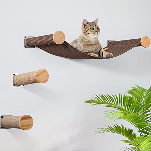 LSAIFATER Wall-Mounted Cat Hammock & Shelves Set with 2 Steps - Premium…
