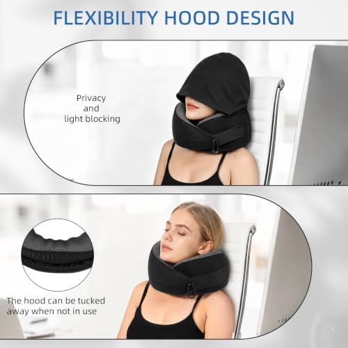 Image of Travel Pillow for Airplane, Hooded Memory Foam Neck Pillow for Sleeping