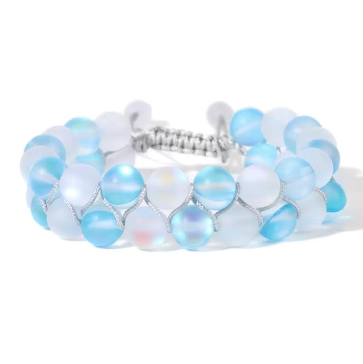 Bracelet pierre de lune double couche perles perlés 8mm bijoux pierres mates