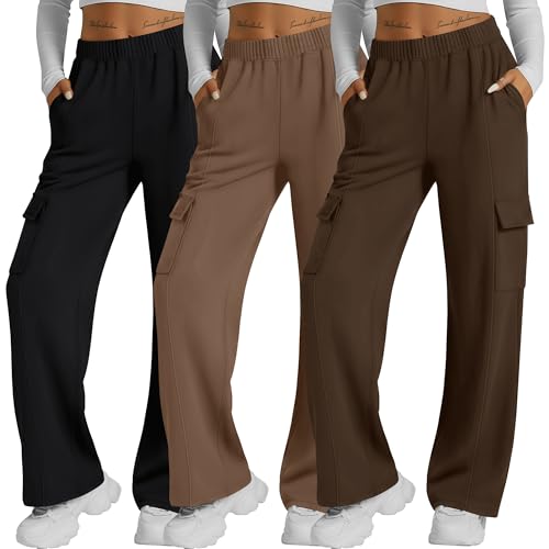 Pantalon cargo femme à poches multiples taille haute et coupe droite pour le sport
