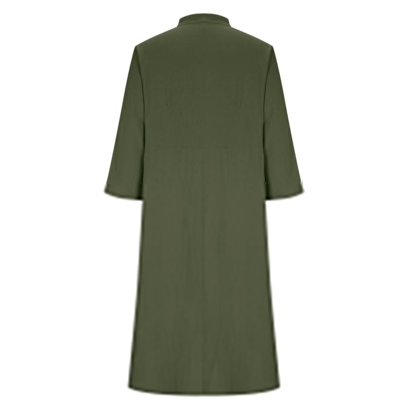 Robe De Soiree Femme, Robes Midi Fluide en Lin Uni pour Femmes Élégante Col V Manches 3/4 avec Poche Été Robe Blanche Femme Chic Et Elegant