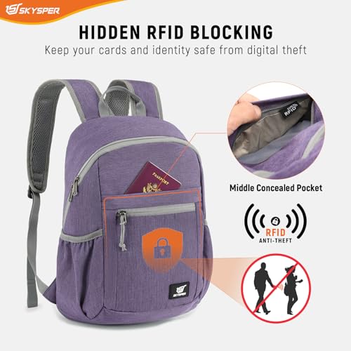 SKYSPER Anti Theft Hiking Backpack, 18L RFID Packable Travel Daypack, Lightweight Foldable Back Pack for Walking Daytrip - Image 3
