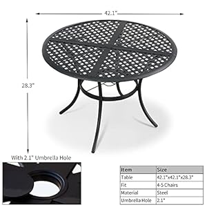 PatioFestival 42. 1" x 42. 1" x28. 3" Round Outdoor Dining Table Space Saving Patio Bistro Table with Umbrella Hole All Weather Steel Frame Metal in Black PatioFestival 42 1 x 42 1 x28 3 Round Outdoor Dining Table Space Saving Patio Bistro Table with Umbrella Hole All Weather Steel Frame Metal in Black