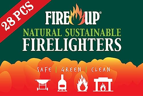 FIRE UP Natural Sustainable Firelighters – Perfect for lighting BBQs, fireplaces, and open fires - FSC Certified and Co2 Neutral – NO palm oil (Pack of 28)
